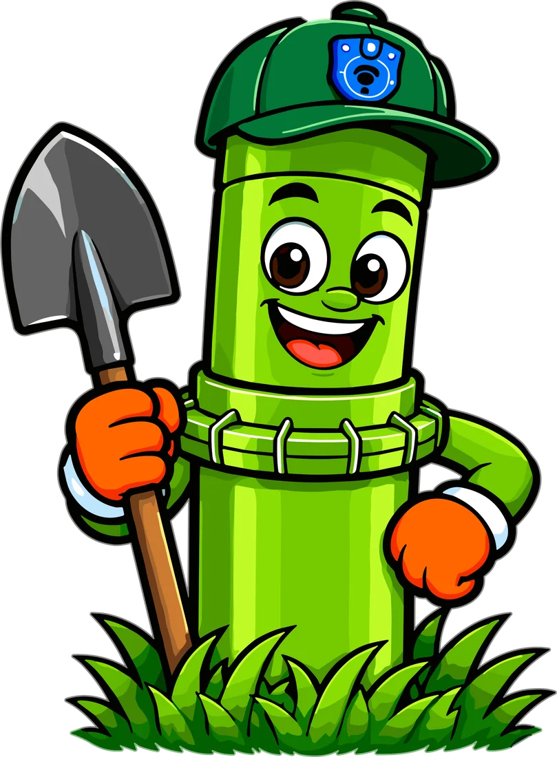 Rocky holding a shovel, ready to dig